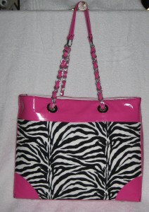 zebra & pink vinyl tote