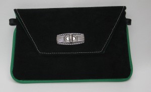 This was the first prototype/re-work of my wristlet pattern. I liked the contrast of the green with sharp black suede and white stitching (they were too crooked for me though!)